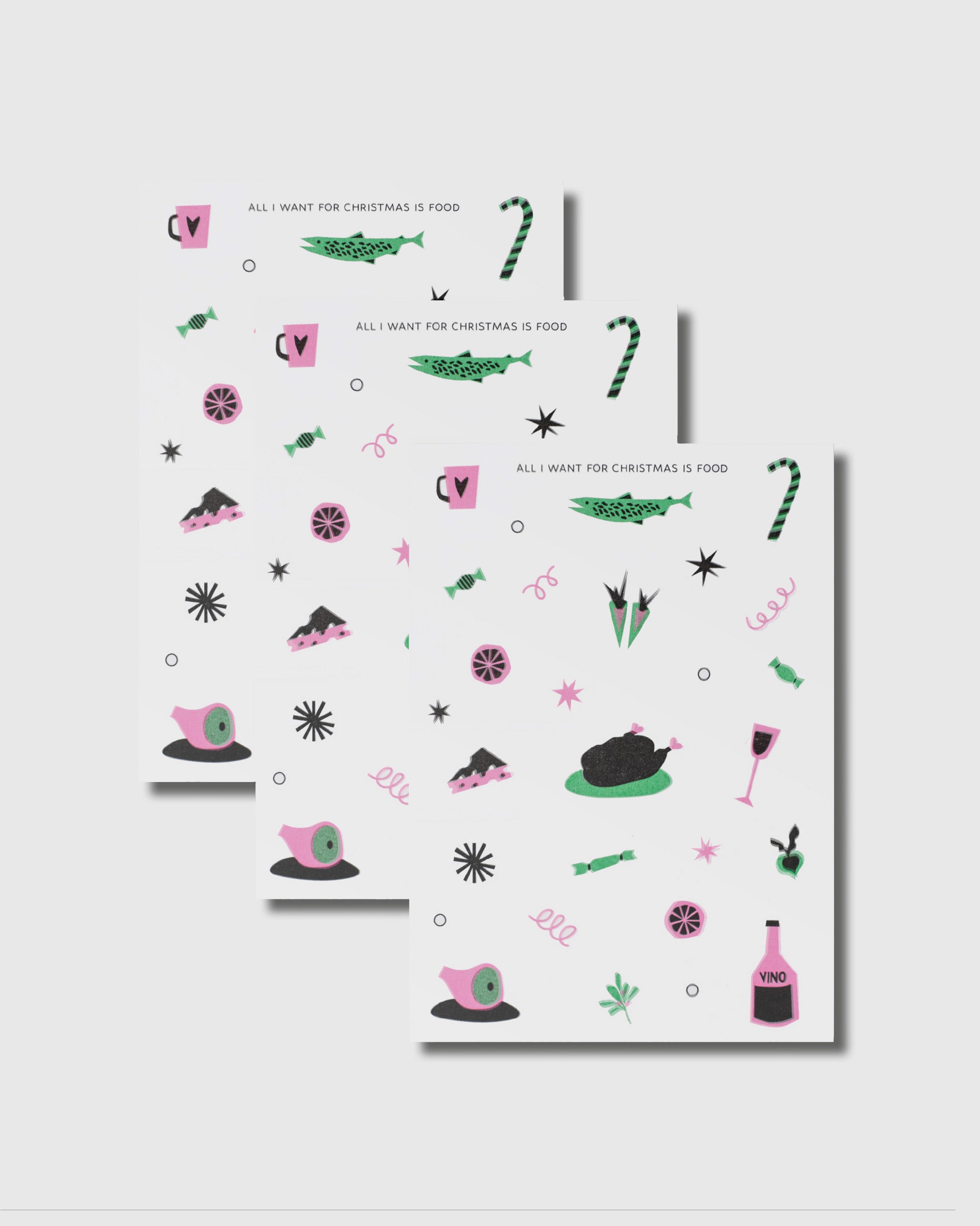 3er Set All i want for Christmas is food Postkarte - A6